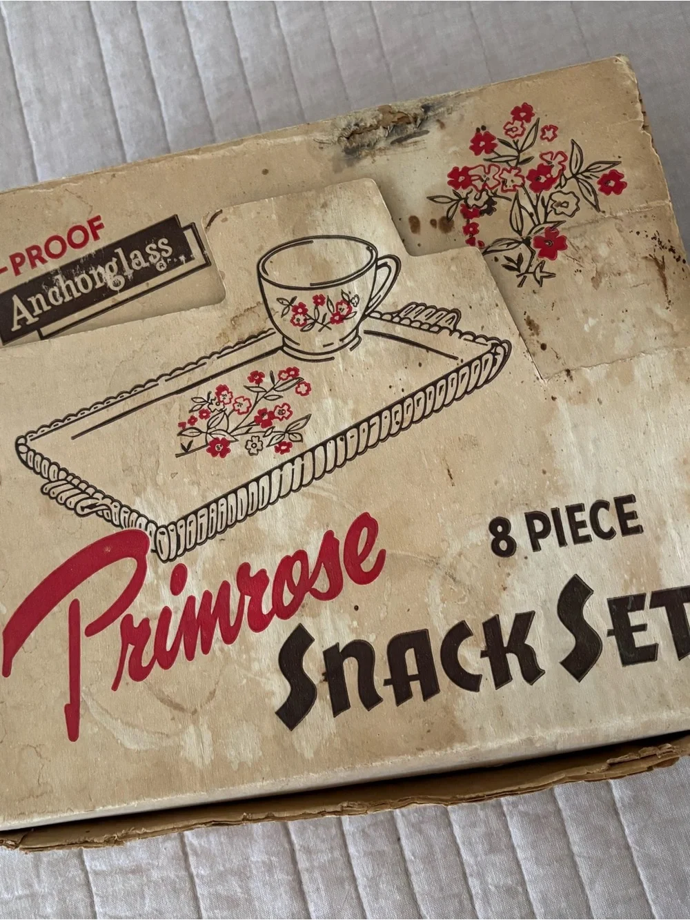 Anchor Milk Glass Snack Set Primrose Pattern